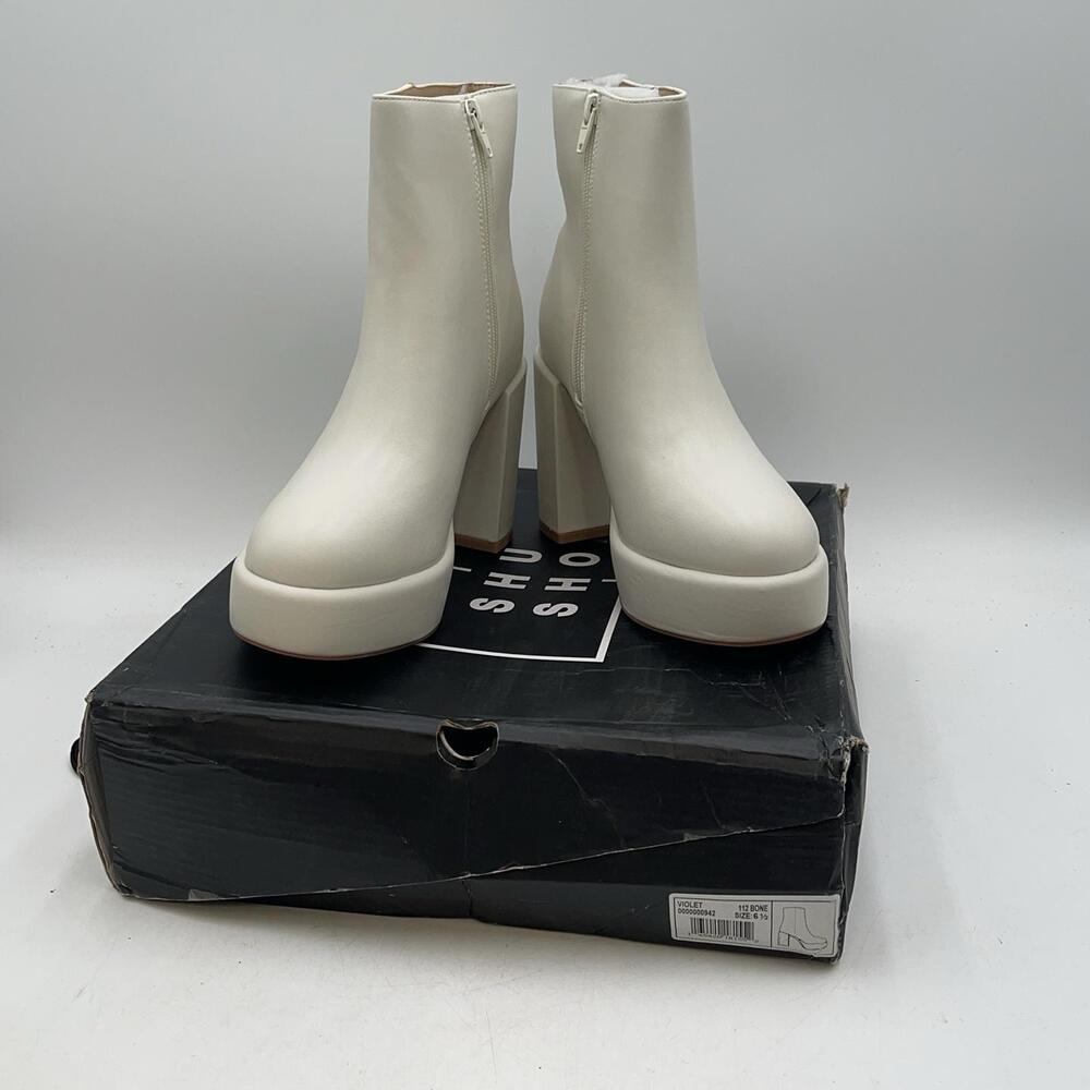 Platform Boots Womens White Synthetic Ankle Block Heel Zip Violet New Sz 6.5
